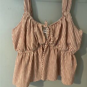 Willow + root muted red stripe tie font peplum flyaway tank crop top